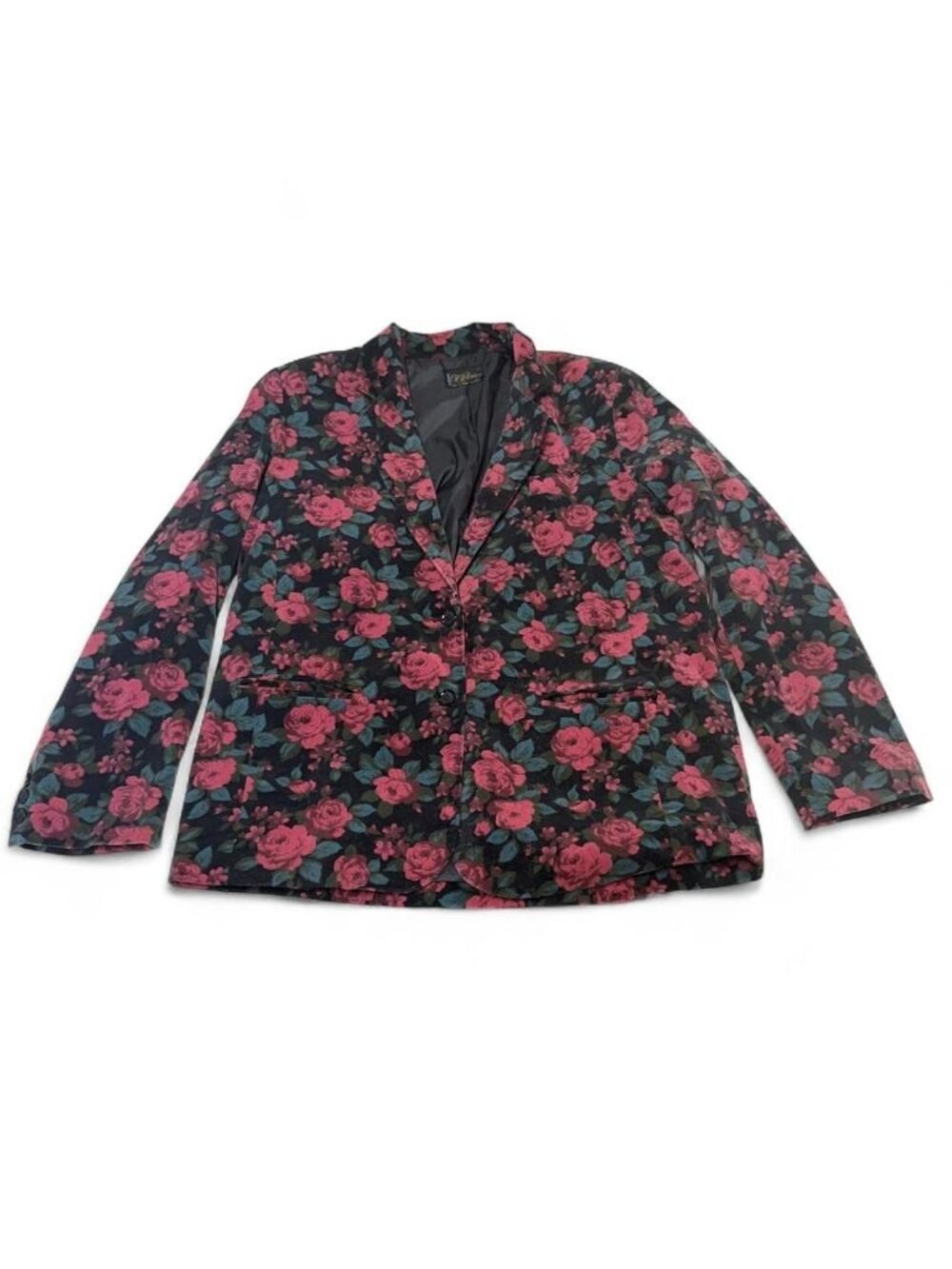 90's Velvet Floral Blazer Women's 16 Whimsigoth Goth Grunge Black Vintage Japan